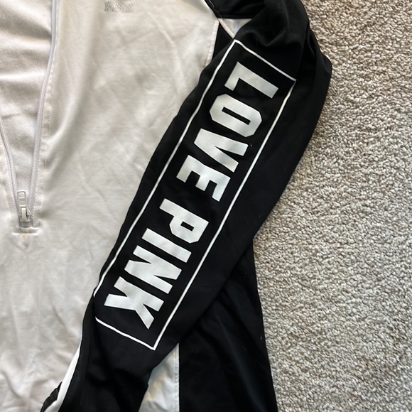 VS PINK Ultimate black white deep quarter zip track jacket back zip pocket small - Picture 2 of 5